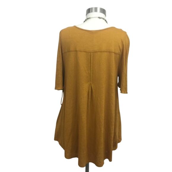NWT Free People Bittersweet Mustard Linen Cold Shoulder Boho Top Small - Picture 3 of 6
